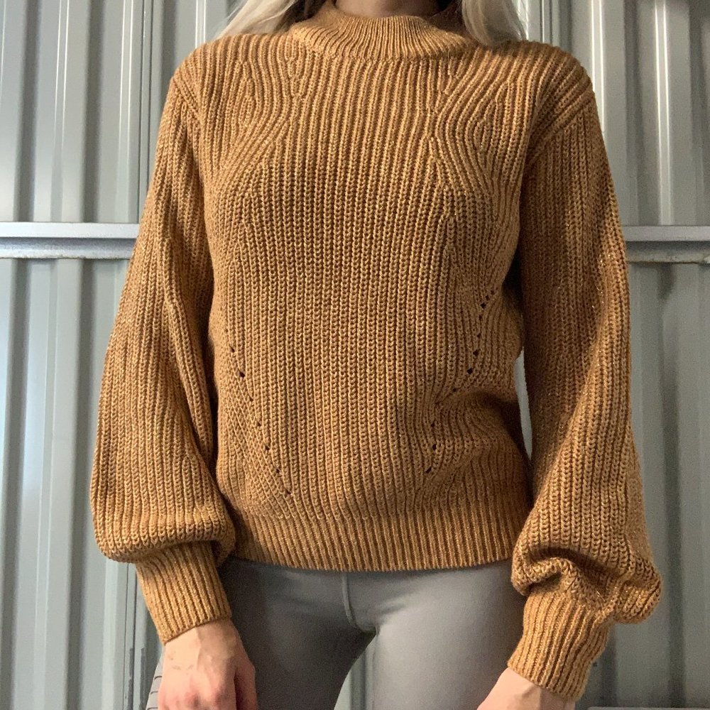 H&M Wide Sleeve Metallic Camel Knit Sweater - Picture 1 of 11